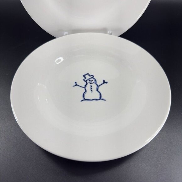 Pottery Barn Keepsake White Ceramic Dish Plate Set 2 Snowman Dishes Plates VTG - Picture 7 of 15